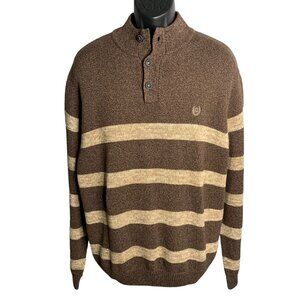 Chaps Mock Neck Pullover Sweater XXL Brown Striped Knit Buttons Long Sleeves